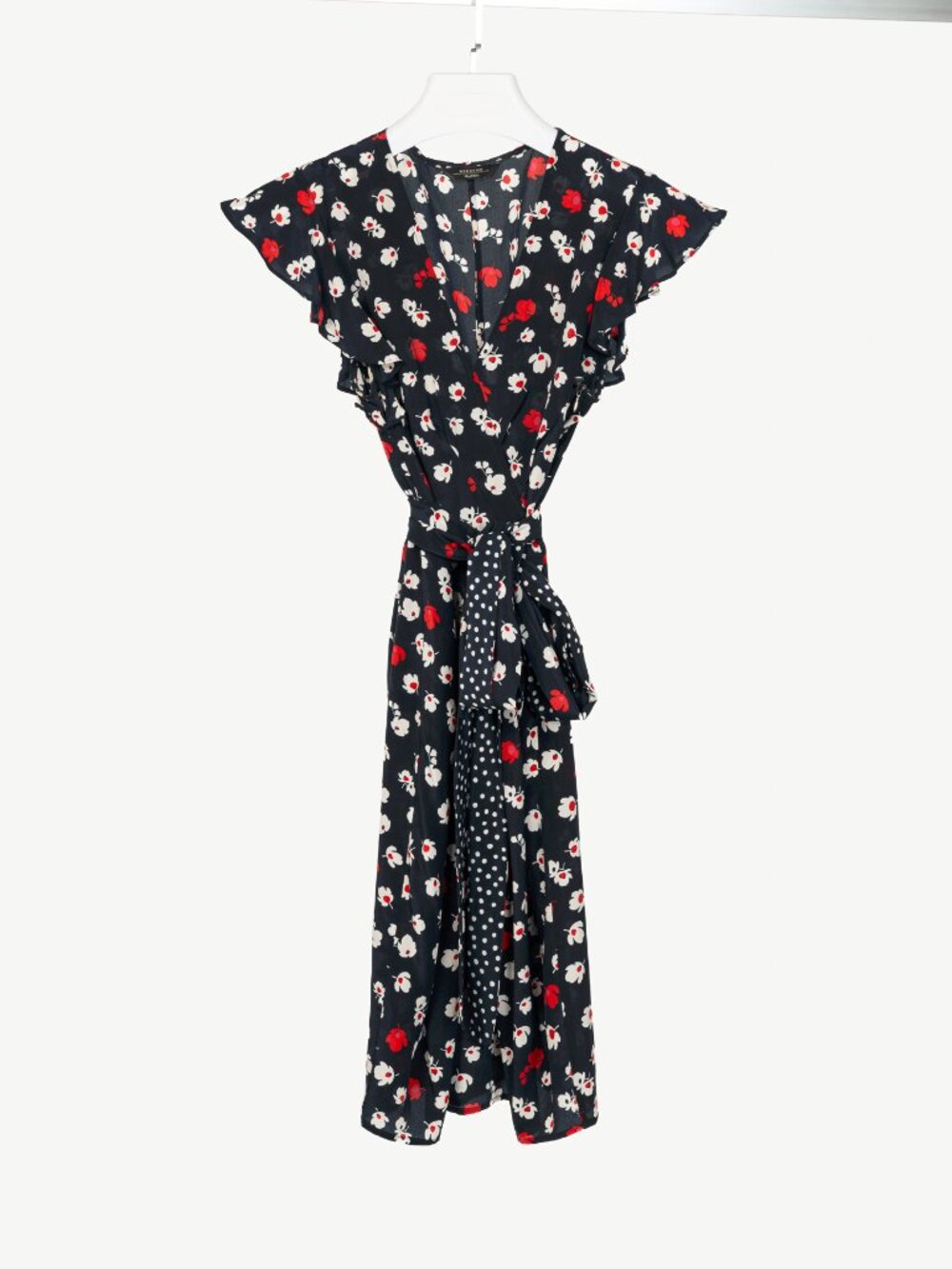 Weekend Max Mara Navy Floral Silk Waist-Tie Mini Dress